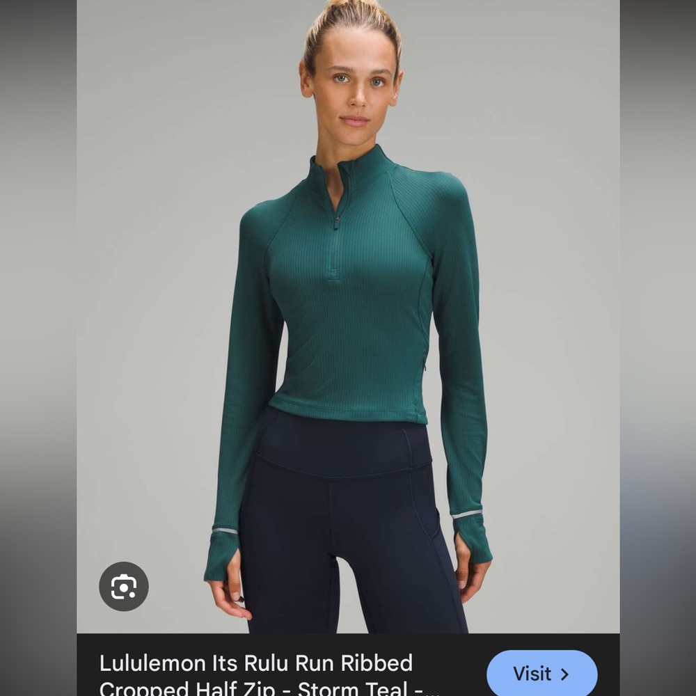 Lululemon It's Rulu Run Ribbed Cropped Half Zip size 2 storm teal